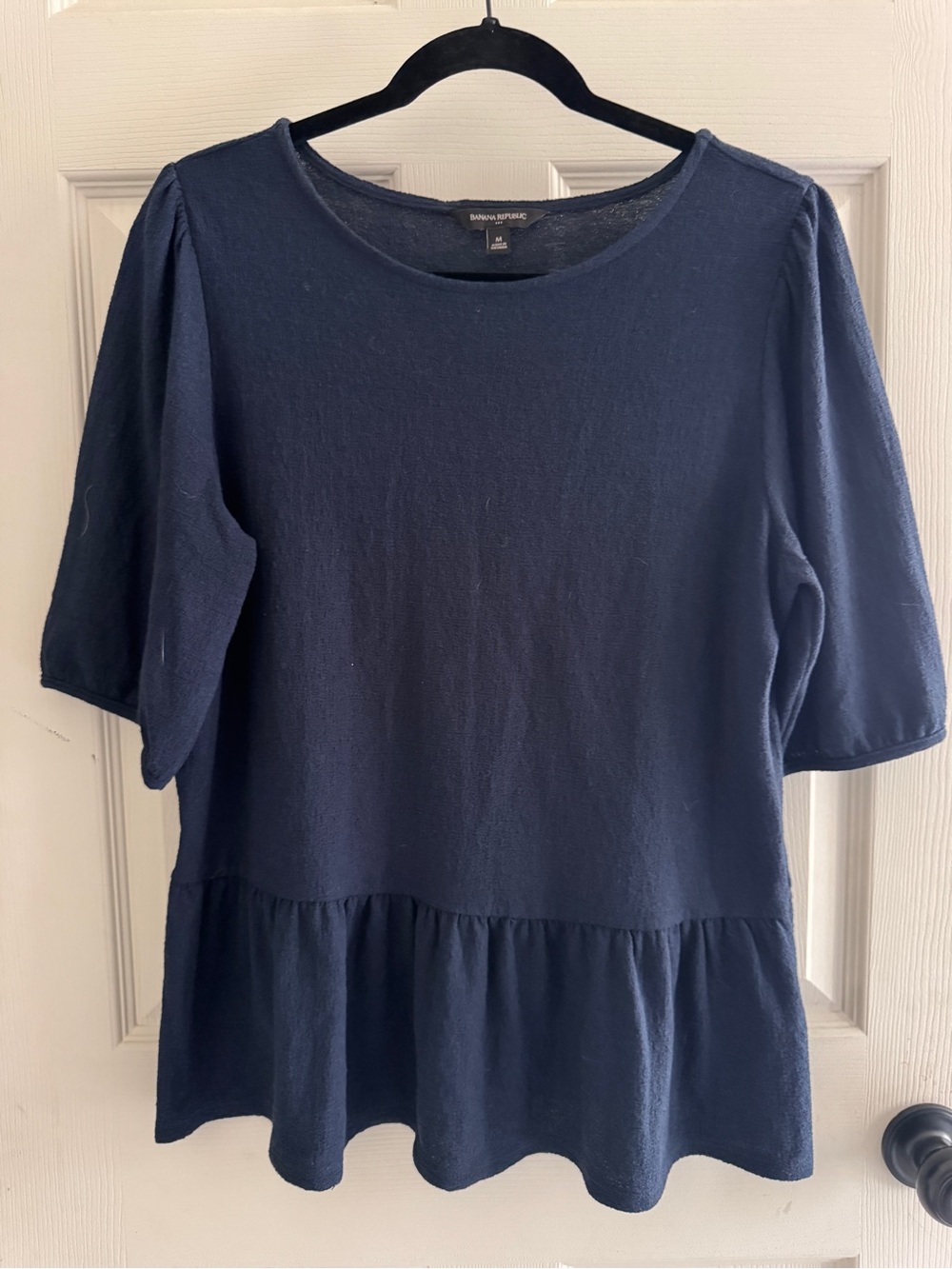 Banana Republic Navy Peplum Short Sleeve Top